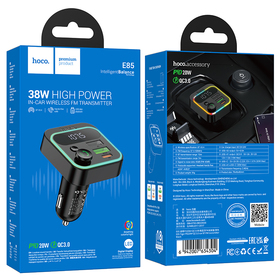 FM-модулятор Hoco E85 Tiger PD20W+QC3.0 car BT FM transmitter Black