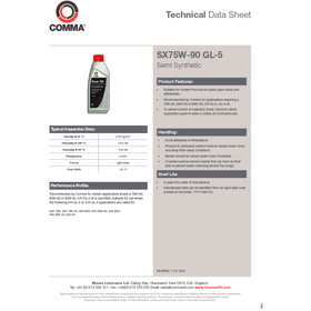 Трассмиссионное масло Comma SX75W90 GEAR OIL GL5 5л